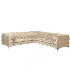 Red Living Canapé d’angle Merlin I - Velours Tomi: Créme - Isocèles