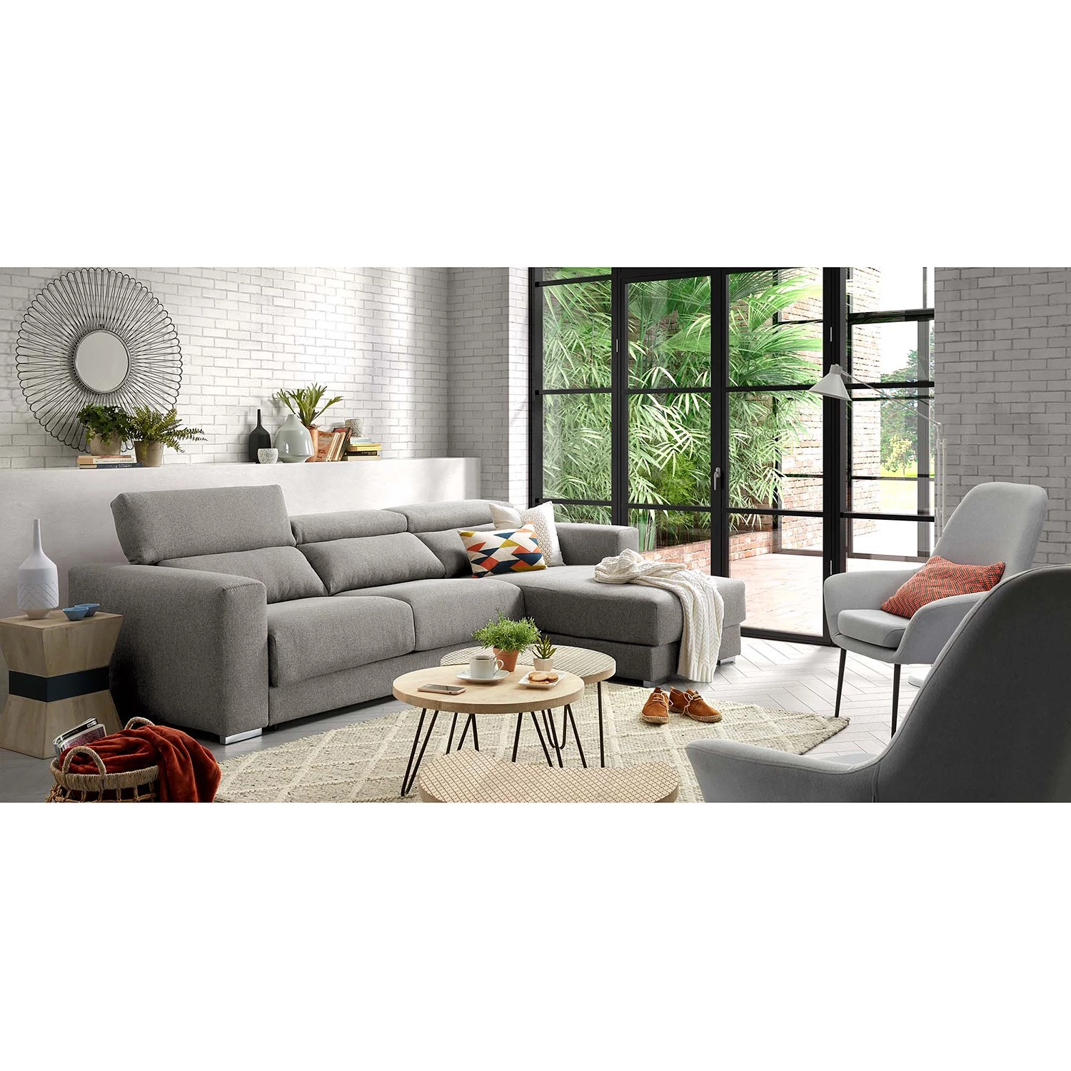 Loftscape Canapé d’angle Karrum - Chenille - Tissu Chenille Chaja: Gris clair - Méridienne longue à droite (vue de face) 2 Loftscape Canapé d’angle Karrum - Chenille - Tissu Chenille Chaja: Gris clair - Méridienne longue à droite (vue de face) – Image 2