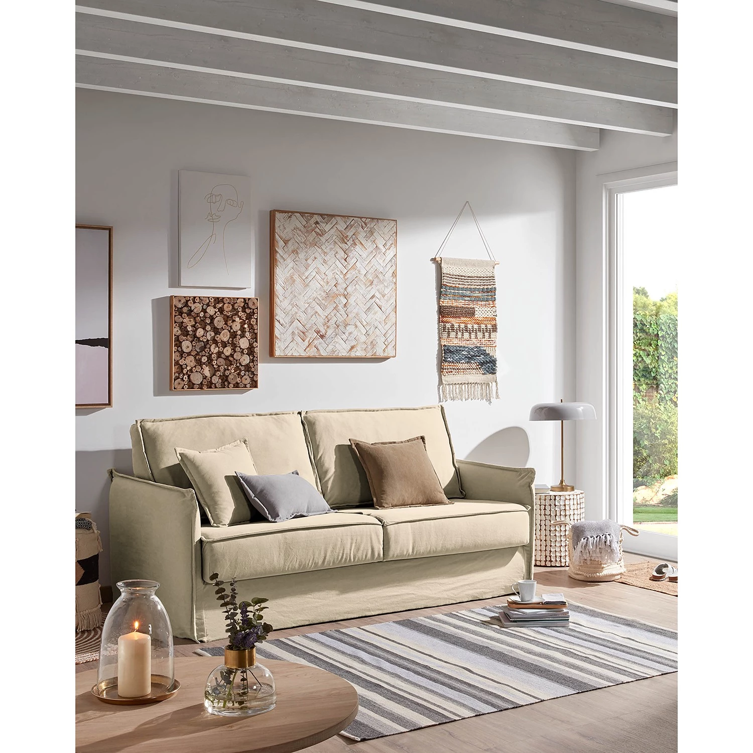 Loftscape Canapé convertible Gunn - Lin - Lin Blina: Taupe - Largeur : 202 cm 2 Loftscape Canapé convertible Gunn - Lin - Lin Blina: Taupe - Largeur : 202 cm – Image 2