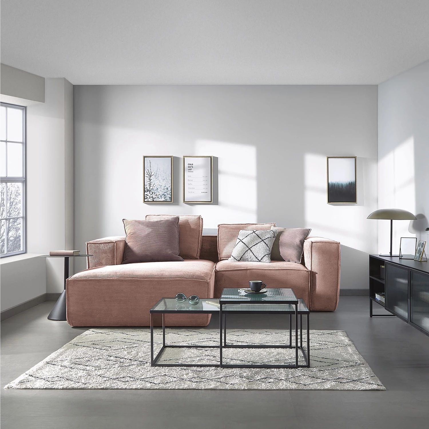 Loftscape Canapé d’angle Marzo - Velours côtelé Lole: Mauve - Méridienne courte à gauche (vue de face) 2 Loftscape Canapé d’angle Marzo - Velours côtelé Lole: Mauve - Méridienne courte à gauche (vue de face) – Image 2