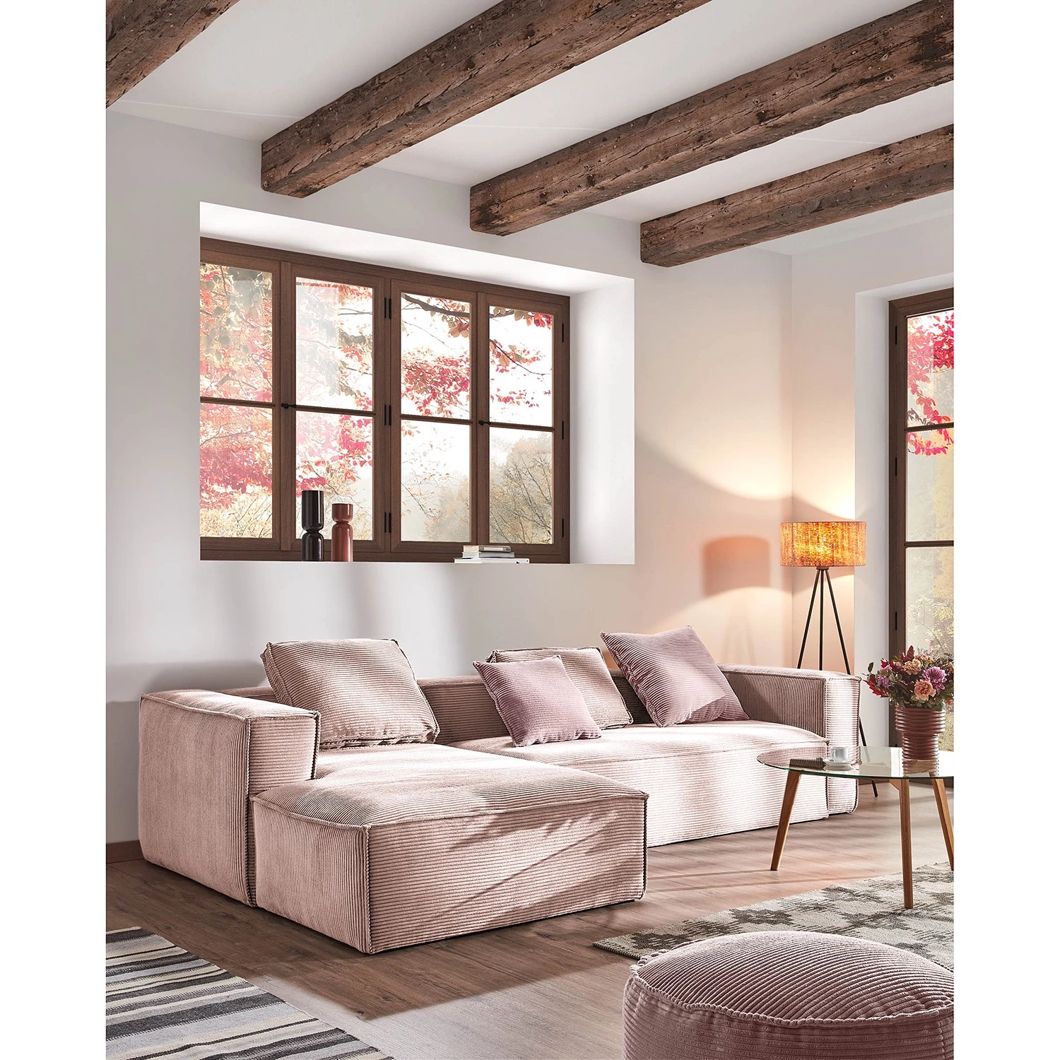 Loftscape Canapé d’angle Marita - Velours côtelé Lole: Mauve - Méridienne courte à gauche (vue de face) 2 Loftscape Canapé d’angle Marita - Velours côtelé Lole: Mauve - Méridienne courte à gauche (vue de face) – Image 2