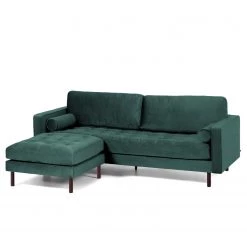 Loftscape Canapé d’angle Monza - Velours - Velours Juin: Pétrole - Largeur : 222 cm - Méridienne courte à gauche (vue de face)