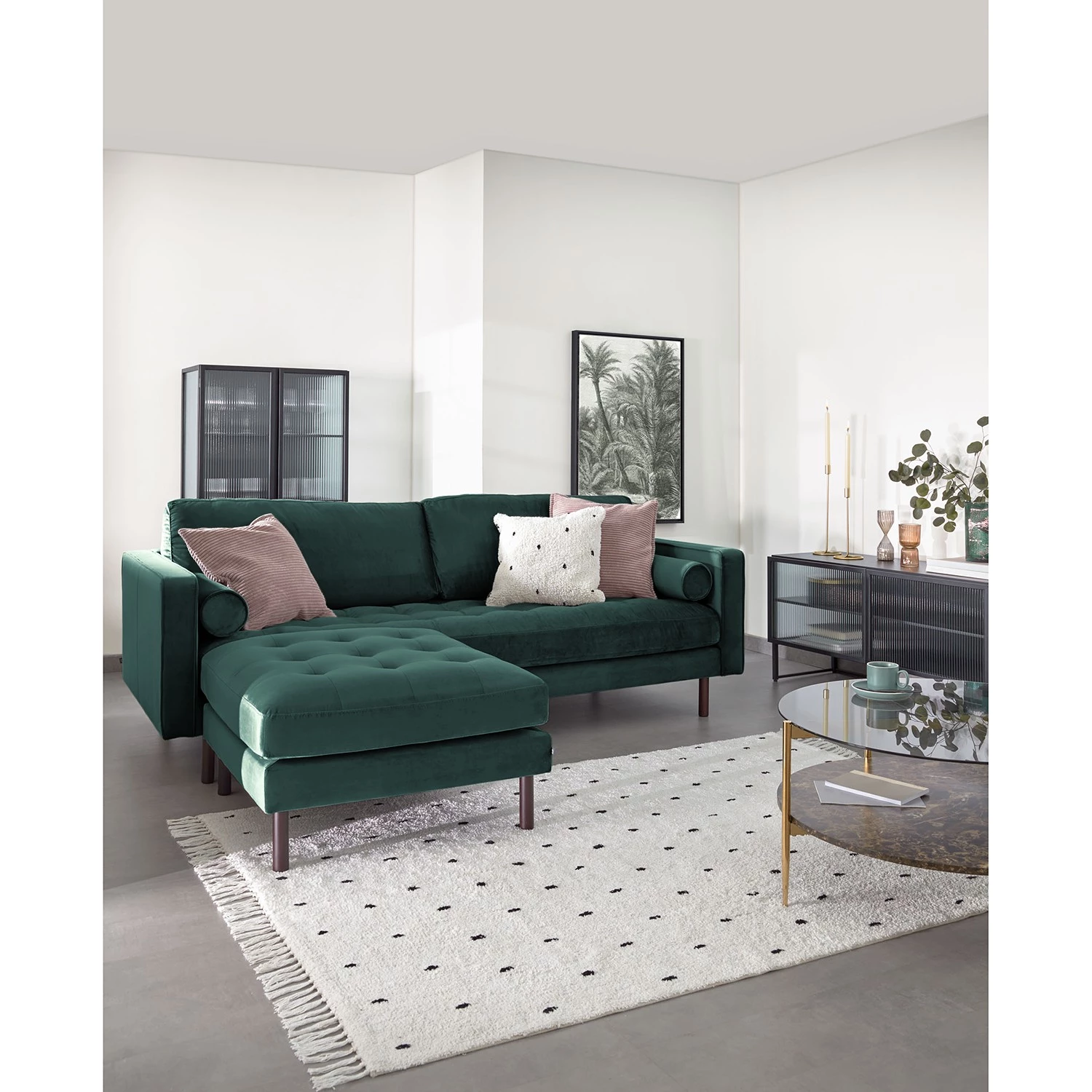 Loftscape Canapé d’angle Monza - Velours - Velours Juin: Pétrole - Largeur : 222 cm - Méridienne courte à gauche (vue de face) 2 Loftscape Canapé d’angle Monza - Velours - Velours Juin: Pétrole - Largeur : 222 cm - Méridienne courte à gauche (vue de face) – Image 2