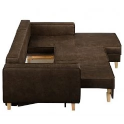 Canapé d’angle MAISON, fonction couchage - Tissu composite Dalia: Marron foncé - Méridienne courte à droite (vue de face) -Canapés Soldes Magasin 1000306765 211207 11475600657 DETAILS P000000001000306765