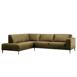 Ars manufacti Canapé d’angle Chaides - Aspect cuir vieilli - Tissu composite Bulan: Mousse - Méridienne longue à gauche (vue de face)