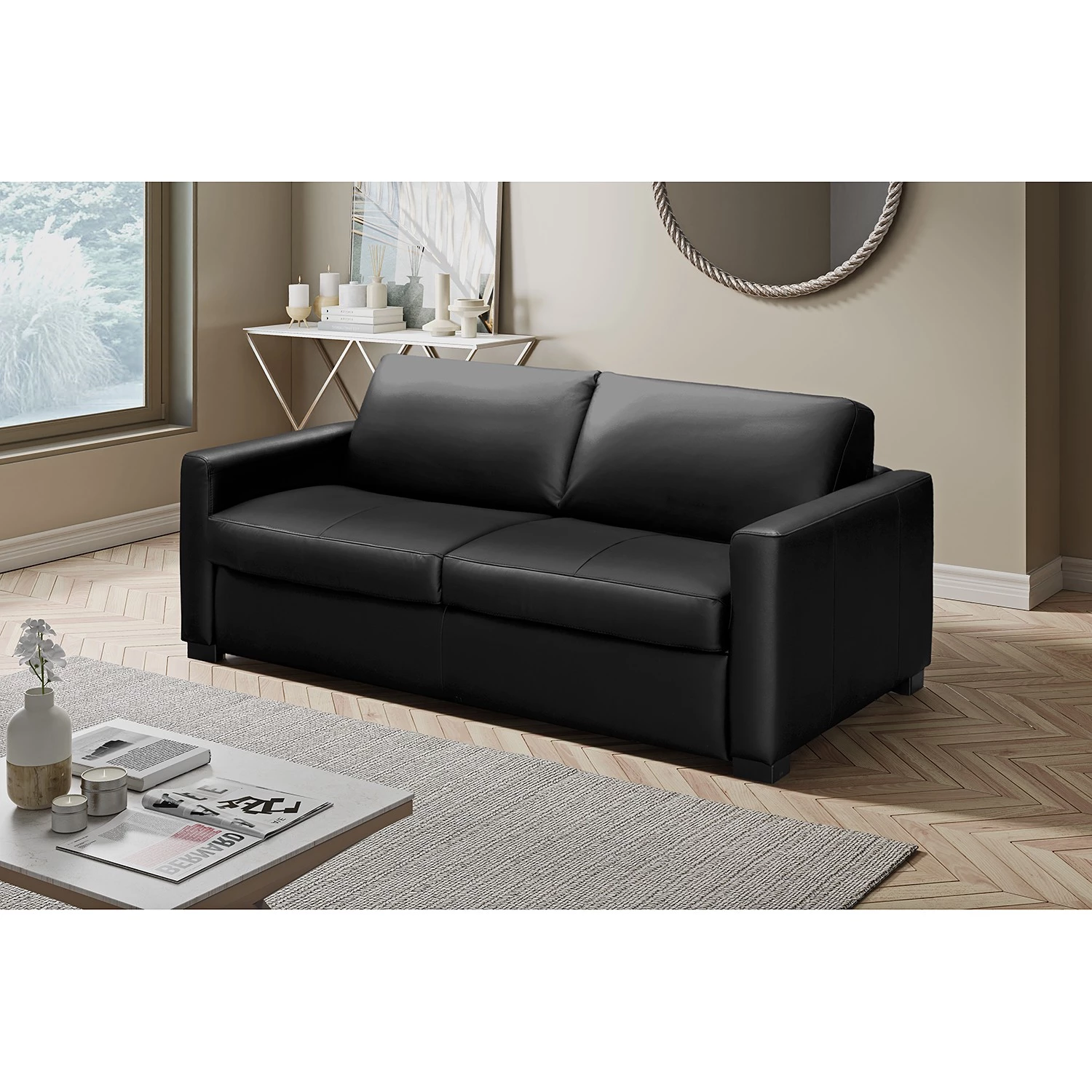 Loftscape Canapé convertible Latino - Cuir Mabel: Noir - Largeur : 190 cm - Avec fonction couchage 2 Loftscape Canapé convertible Latino - Cuir Mabel: Noir - Largeur : 190 cm - Avec fonction couchage – Image 2
