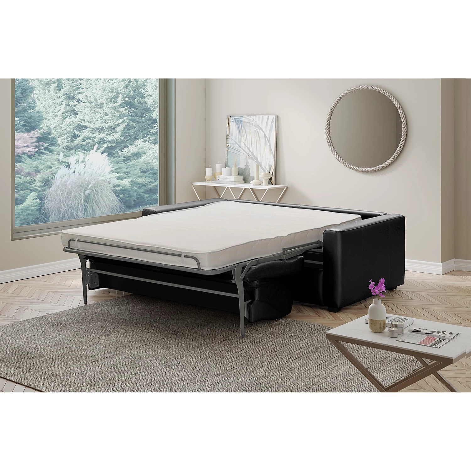 Loftscape Canapé convertible Latino - Cuir Mabel: Noir - Largeur : 190 cm - Avec fonction couchage 3 Loftscape Canapé convertible Latino - Cuir Mabel: Noir - Largeur : 190 cm - Avec fonction couchage – Image 3