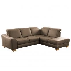 Fredriks Canapé d’angle Kikuu - Microfibre - Microfibre Taeko: Marron foncé - Méridienne longue à droite (vue de face) - Avec fonction couchage