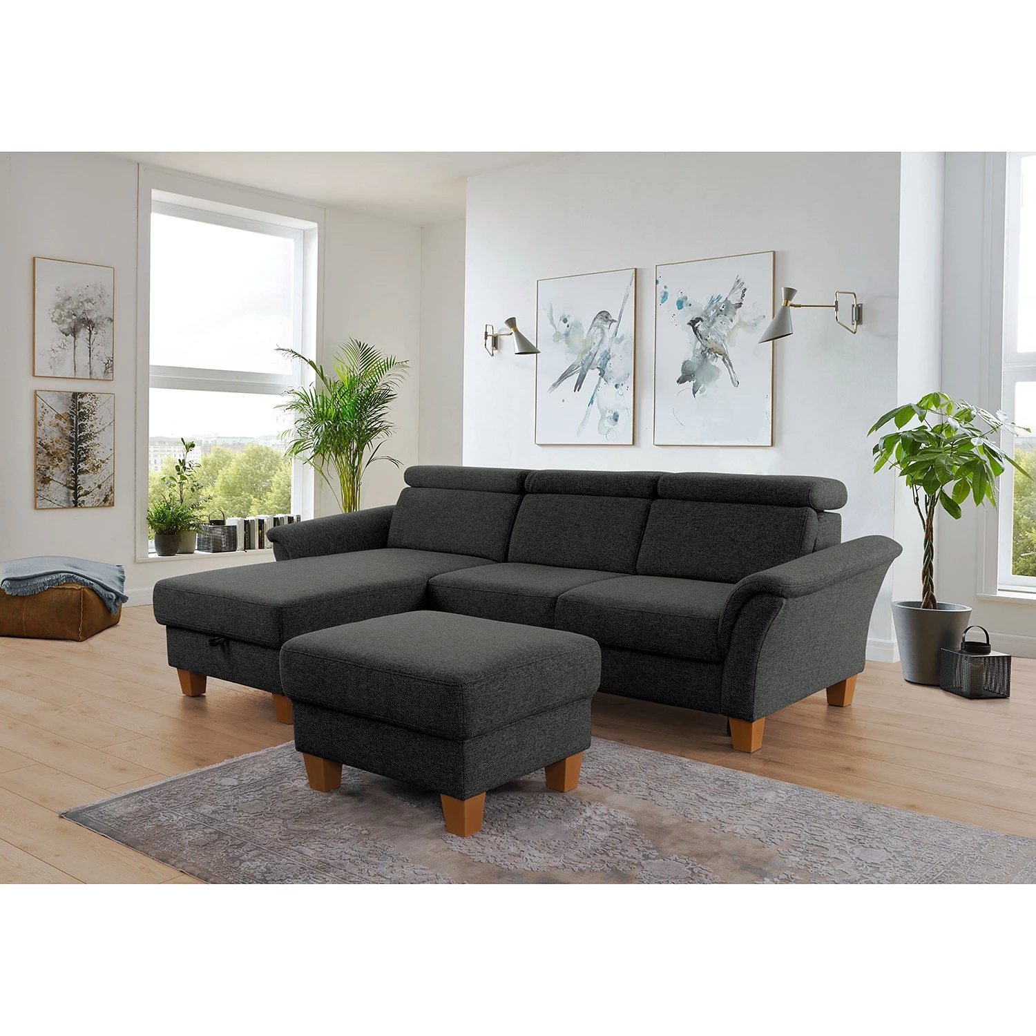 Fredriks Canapé d’angle Estufa - Tissage à plat - Tissu Amra: Anthracite - Méridienne courte à gauche (vue de face) - Avec fonction couchage 2 Fredriks Canapé d’angle Estufa - Tissage à plat - Tissu Amra: Anthracite - Méridienne courte à gauche (vue de face) - Avec fonction couchage – Image 2