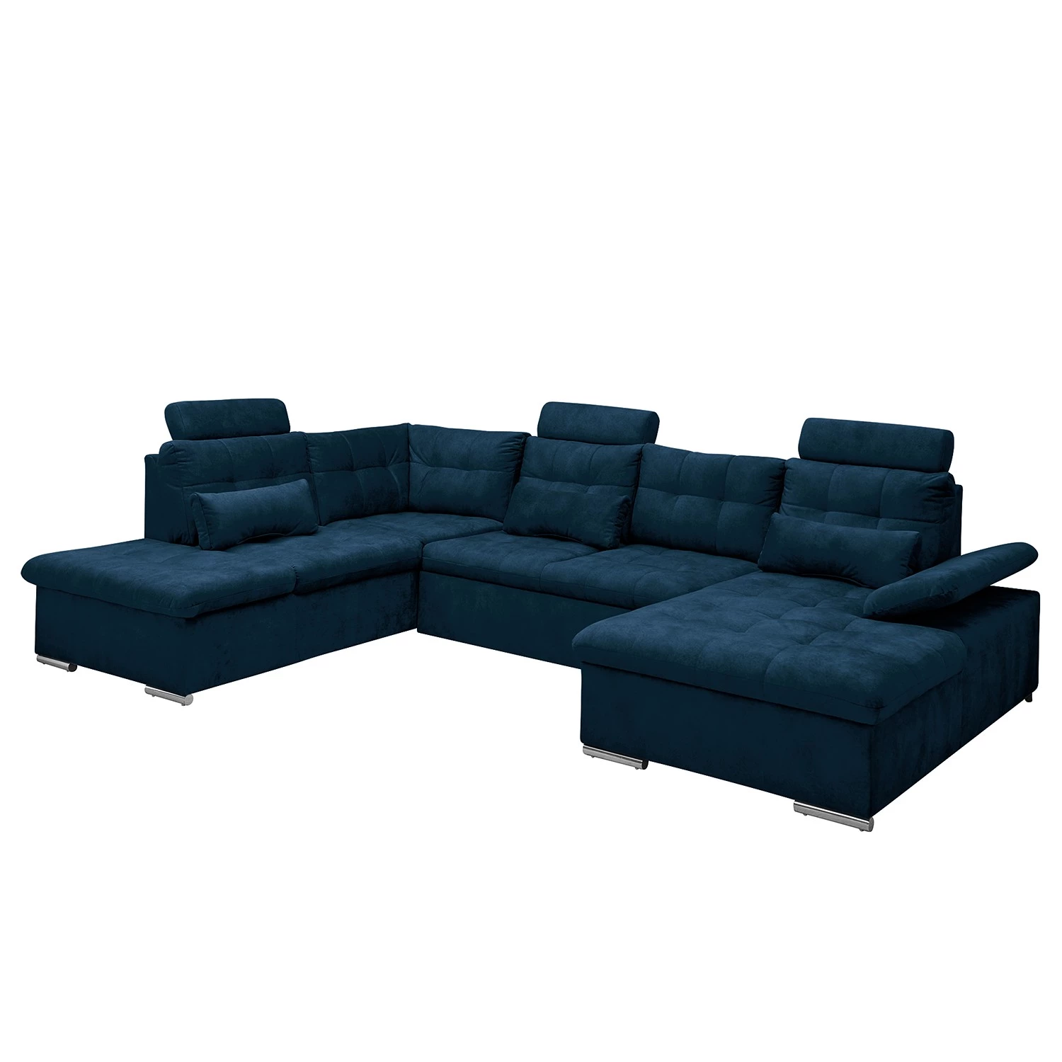 Fredriks Canapé panoramique Puntiro III - Microfibre Salvo: Bleu nuit - Méridienne courte à droite / longue à gauche (vue de face) - Avec fonction couchage 1 Fredriks Canapé panoramique Puntiro III - Microfibre Salvo: Bleu nuit - Méridienne courte à droite / longue à gauche (vue de face) - Avec fonction couchage