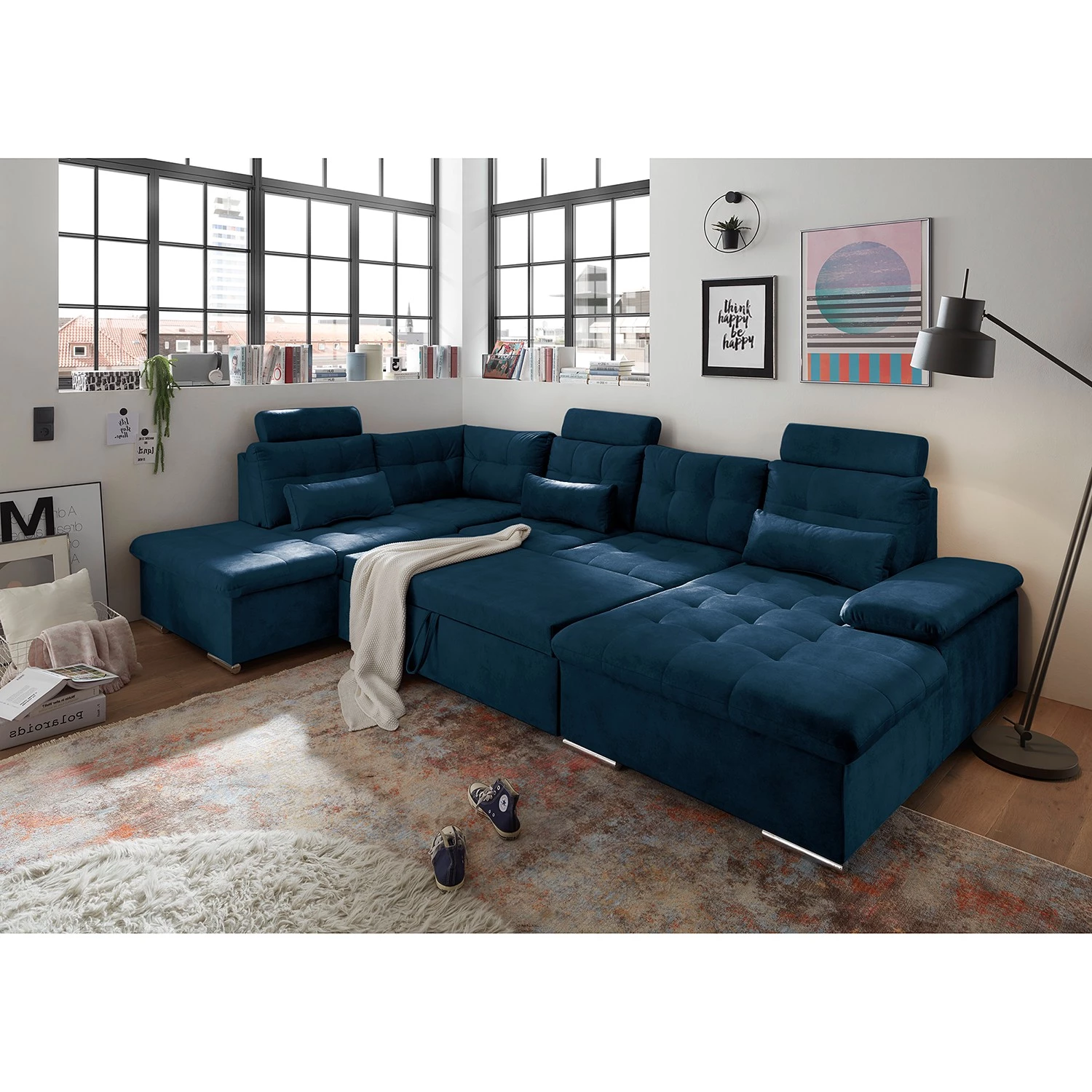 Fredriks Canapé panoramique Puntiro III - Microfibre Salvo: Bleu nuit - Méridienne courte à droite / longue à gauche (vue de face) - Avec fonction couchage 3 Fredriks Canapé panoramique Puntiro III - Microfibre Salvo: Bleu nuit - Méridienne courte à droite / longue à gauche (vue de face) - Avec fonction couchage – Image 3