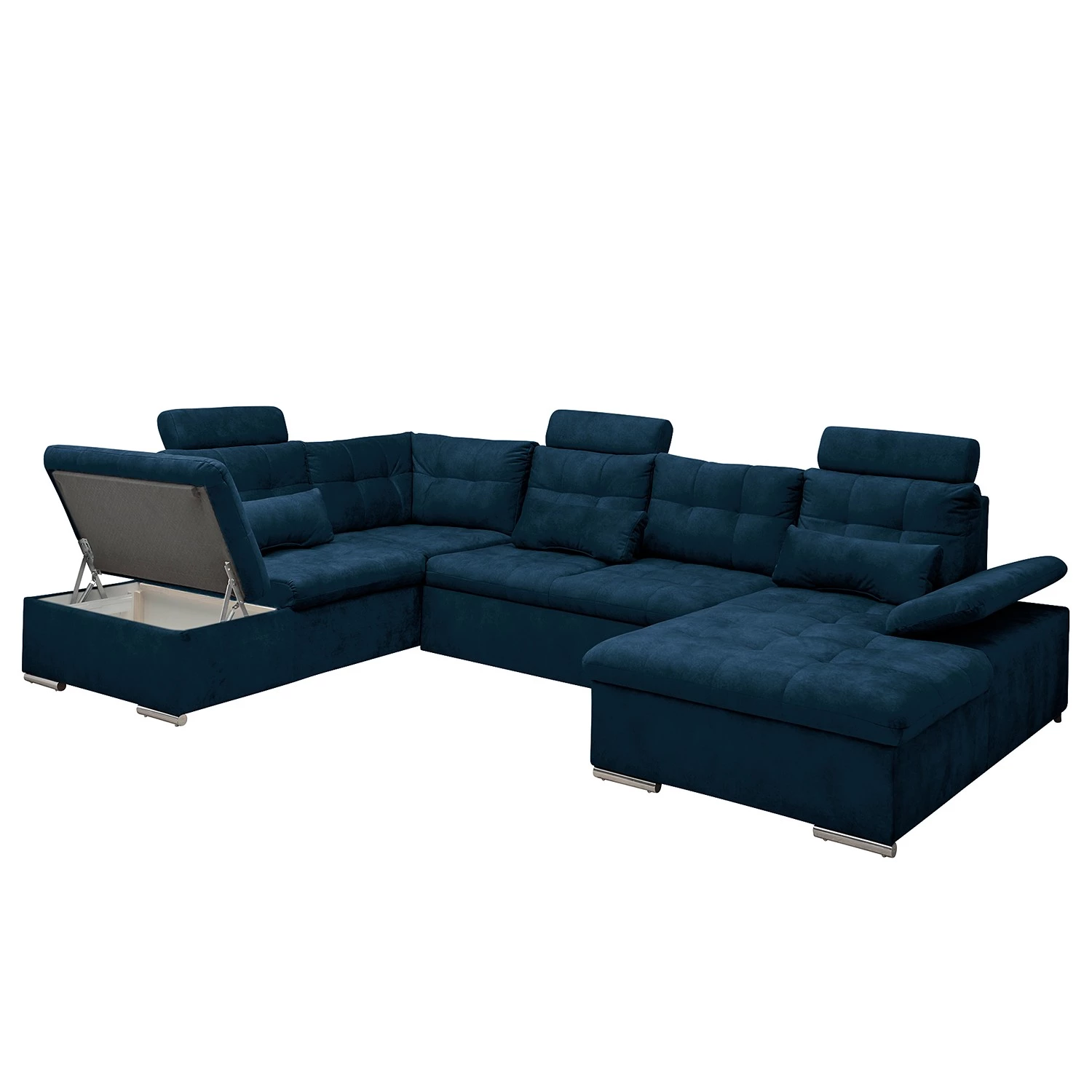 Fredriks Canapé panoramique Puntiro III - Microfibre Salvo: Bleu nuit - Méridienne courte à droite / longue à gauche (vue de face) - Avec fonction couchage 7 Fredriks Canapé panoramique Puntiro III - Microfibre Salvo: Bleu nuit - Méridienne courte à droite / longue à gauche (vue de face) - Avec fonction couchage – Image 7