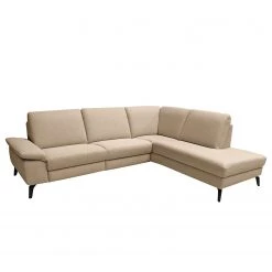 ADA trendline Canapé d’angle Nando - Tissage à plat - Beige - Méridienne courte à droite (vue de face) - Réglage électrique : 2 moteurs avec câble