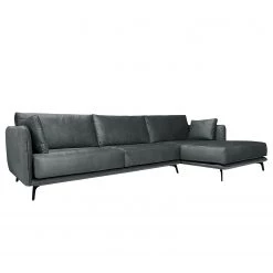 Norrwood Canapé d’angle Frederike - Microfibre Faria: Gris foncé - Méridienne courte à droite (vue de face)