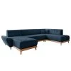 Norrwood Canapé panoramique Surribas - Tissu Lark: Bleu foncé - Méridienne courte à gauche / longue à droite (vue de face)