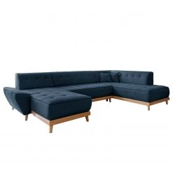 Norrwood Canapé panoramique Surribas - Tissu Lark: Bleu foncé - Méridienne courte à gauche / longue à droite (vue de face)