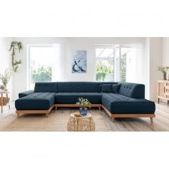 Norrwood Canapé panoramique Surribas - Tissu Lark: Bleu foncé - Méridienne courte à gauche / longue à droite (vue de face) -Canapés Soldes Magasin 1000336927 220401 060 DETAILS P000000001000336927