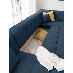 Norrwood Canapé panoramique Surribas - Tissu Lark: Bleu foncé - Méridienne courte à gauche / longue à droite (vue de face) -Canapés Soldes Magasin 1000336927 220401 080 DETAILS P000000001000336927