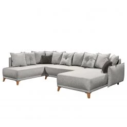 Mørteens Canapé panoramique Rutherford - Tissu Denga / Microfibre Laci: Argent / Anthracite - Méridienne longue montable des deux côtés