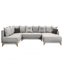 Mørteens Canapé panoramique Rutherford - Tissu Denga / Microfibre Laci: Argent / Anthracite - Méridienne longue montable des deux côtés -Canapés Soldes Magasin 1000340484 220513 060 DETAILS P000000001000340484