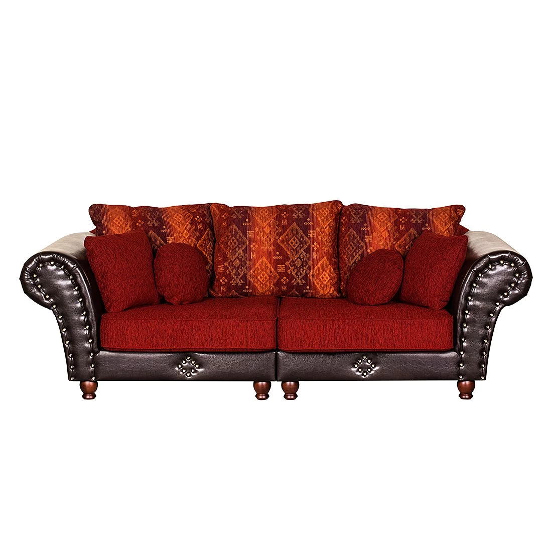 Maison Belfort Grand canapé Christian - Cuir synthétique marron foncé / Tissu rouge - Marron foncé / Rouge 2 Maison Belfort Grand canapé Christian - Cuir synthétique marron foncé / Tissu rouge - Marron foncé / Rouge – Image 2