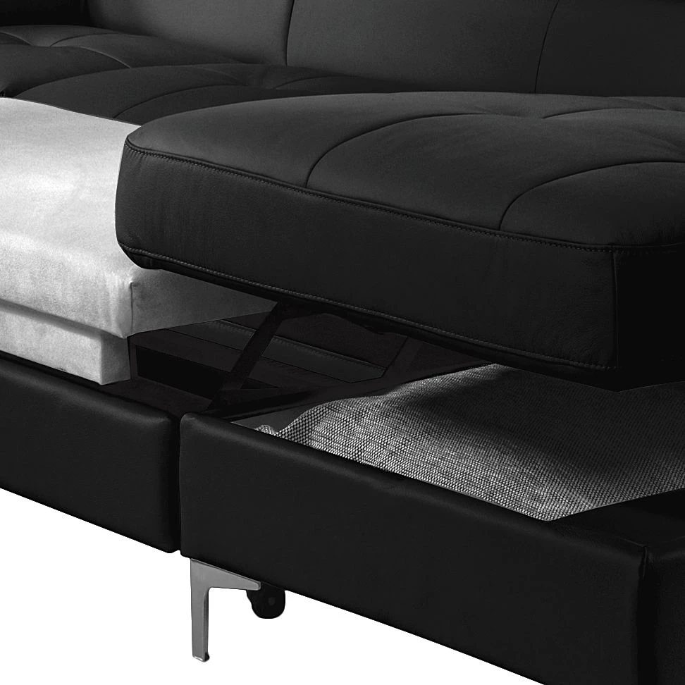 Cotta Canapé panoramique Samu (convertible) - Cuir synthétique noir - Méridienne à droite (vue de face) 6 Cotta Canapé panoramique Samu (convertible) - Cuir synthétique noir - Méridienne à droite (vue de face) – Image 6