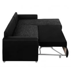 Roomscape Canapé d'angle Berrings (convertible) - Méridienne courte à droite (vue de face) -Canapés Soldes Magasin ecksofa berrings mit schlaffunktion kunstleder strukturstoff schwarz longchair davorstehend rechts 4963260