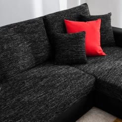 Roomscape Canapé d'angle Berrings (convertible) - Méridienne courte à droite (vue de face) -Canapés Soldes Magasin ecksofa berrings mit schlaffunktion kunstleder strukturstoff schwarz longchair davorstehend rechts 4963312