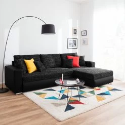 Roomscape Canapé d'angle Berrings (convertible) - Méridienne courte à droite (vue de face) -Canapés Soldes Magasin ecksofa berrings mit schlaffunktion kunstleder strukturstoff schwarz longchair davorstehend rechts 4963332