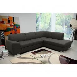 Fredriks Canapé d'angle Bollon - Méridienne longue à droite (vue de face) - Sans fonction -Canapés Soldes Magasin ecksofa bollon webstoff dunkelgrau ottomane davorstehend rechts ohne schlaffunktion 4153192