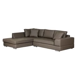 Roomscape Canapé d'angle Tosya - Cuir synthétique marron - Méridienne à gauche (vue de face)