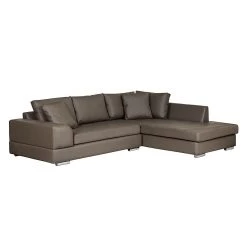 Roomscape Canapé d'angle Tosya - Cuir synthétique marron - Méridienne à droite (vue de face)