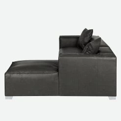 Loftscape Canapé d'angle Calli - Cuir synthétique anthracite - Méridienne à droite (vue de face) -Canapés Soldes Magasin ecksofa calli kunstleder anthrazit longchair davorstehend rechts 394658