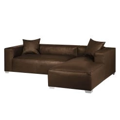 Loftscape Canapé d'angle Calli - Cuir synthétique marron - Méridienne à droite (vue de face) -Canapés Soldes Magasin ecksofa calli kunstleder braun longchair davorstehend rechts 394735