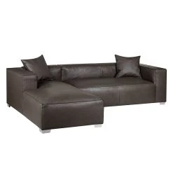 Loftscape Canapé d'angle Calli - Cuir synthétique marron foncé - Méridienne à gauche (vue de face) -Canapés Soldes Magasin ecksofa calli kunstleder dunkelbraun longchair davorstehend links 388351