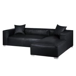 Loftscape Canapé d'angle Calli - Cuir synthétique noir - Méridienne à droite (vue de face) -Canapés Soldes Magasin ecksofa calli kunstleder schwarz longchair davorstehend rechts 394695