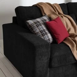 Naturoo Canapé d'angle Coolock - Noir - Méridienne longue à droite (vue de face) -Canapés Soldes Magasin ecksofa coolock cord ottomane davorstehend rechts schwarz 5063992