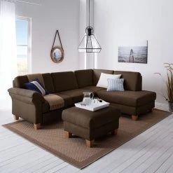 Ars Natura Canapé d'angle Davao - Marron - Méridienne longue à droite (vue de face) -Canapés Soldes Magasin ecksofa davao microfaser ottomane davorstehend rechts ohne schlaffunktion braun 4643432