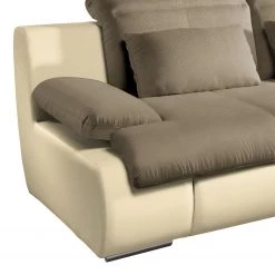 Cotta Canapé d'angle Delsbo (convertible) - Crème / Marron - Méridienne courte à droite (vue de face) -Canapés Soldes Magasin ecksofa delsbo mit schlaffunktion kunstleder flachgewebe longchair davorstehend rechts creme braun 3511473