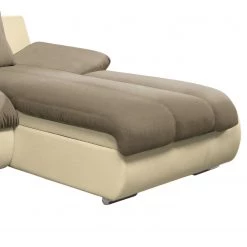 Cotta Canapé d'angle Delsbo (convertible) - Crème / Marron - Méridienne courte à droite (vue de face) -Canapés Soldes Magasin ecksofa delsbo mit schlaffunktion kunstleder flachgewebe longchair davorstehend rechts creme braun 3511477