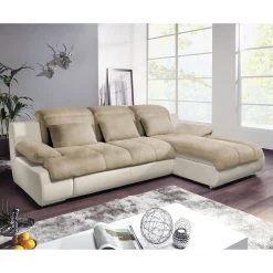 Cotta Canapé d'angle Delsbo (convertible) - Imitation cuir / Microfibre - Crème / Beige - Méridienne courte à droite (vue de face) -Canapés Soldes Magasin ecksofa delsbo mit schlaffunktion kunstleder microfaser longchair davorstehend rechts beige 3511337