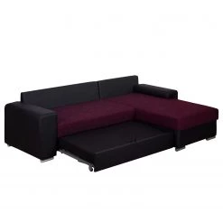 Fredriks Canapé d'angle Dulmen (convertible) - Imitation cuir / Tissu structuré - Méridienne à monter gauche ou droite - Noir / Pourpre -Canapés Soldes Magasin ecksofa dulmen mit schlaffunktion beidseitig montierbar kunstleder strukturstoff schwarz lila 4964668