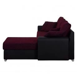 Fredriks Canapé d'angle Dulmen (convertible) - Imitation cuir / Tissu structuré - Méridienne à monter gauche ou droite - Noir / Pourpre -Canapés Soldes Magasin ecksofa dulmen mit schlaffunktion beidseitig montierbar kunstleder strukturstoff schwarz lila 4964680