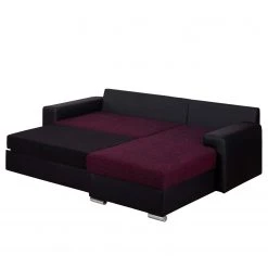 Fredriks Canapé d'angle Dulmen (convertible) - Imitation cuir / Tissu structuré - Méridienne à monter gauche ou droite - Noir / Pourpre -Canapés Soldes Magasin ecksofa dulmen mit schlaffunktion beidseitig montierbar kunstleder strukturstoff schwarz lila 4964692
