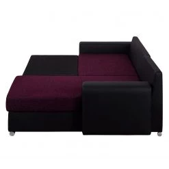 Fredriks Canapé d'angle Dulmen (convertible) - Imitation cuir / Tissu structuré - Méridienne à monter gauche ou droite - Noir / Pourpre -Canapés Soldes Magasin ecksofa dulmen mit schlaffunktion beidseitig montierbar kunstleder strukturstoff schwarz lila 4964700