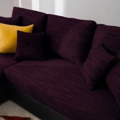 Fredriks Canapé d'angle Dulmen (convertible) - Imitation cuir / Tissu structuré - Méridienne à monter gauche ou droite - Noir / Pourpre -Canapés Soldes Magasin ecksofa dulmen mit schlaffunktion beidseitig montierbar kunstleder strukturstoff schwarz lila 4964744