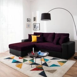 Fredriks Canapé d'angle Dulmen (convertible) - Imitation cuir / Tissu structuré - Méridienne à monter gauche ou droite - Noir / Pourpre -Canapés Soldes Magasin ecksofa dulmen mit schlaffunktion beidseitig montierbar kunstleder strukturstoff schwarz lila 4964760