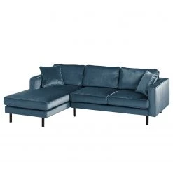 Eva Padberg Collection Canapé d'angle Edina - Bleu foncé - Méridienne courte à gauche (vue de face) - Avec repose-pieds -Canapés Soldes Magasin ecksofa edina samt longchair ottomane davorstehend links mit hocker dunkelblau 4706152