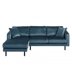 Eva Padberg Collection Canapé d'angle Edina - Bleu foncé - Méridienne courte à gauche (vue de face) - Avec repose-pieds -Canapés Soldes Magasin ecksofa edina samt longchair ottomane davorstehend links mit hocker dunkelblau 4706160