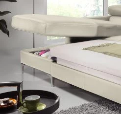 Cotta Canapé d'angle Eduardo I - Cappuccino - Méridienne courte à gauche (vue de face) - Coffre de lit - Fonction couchage -Canapés Soldes Magasin ecksofa eduardo i echtleder longchair ottomane davorstehend links mit schlaffunktion cappuccino 4906500